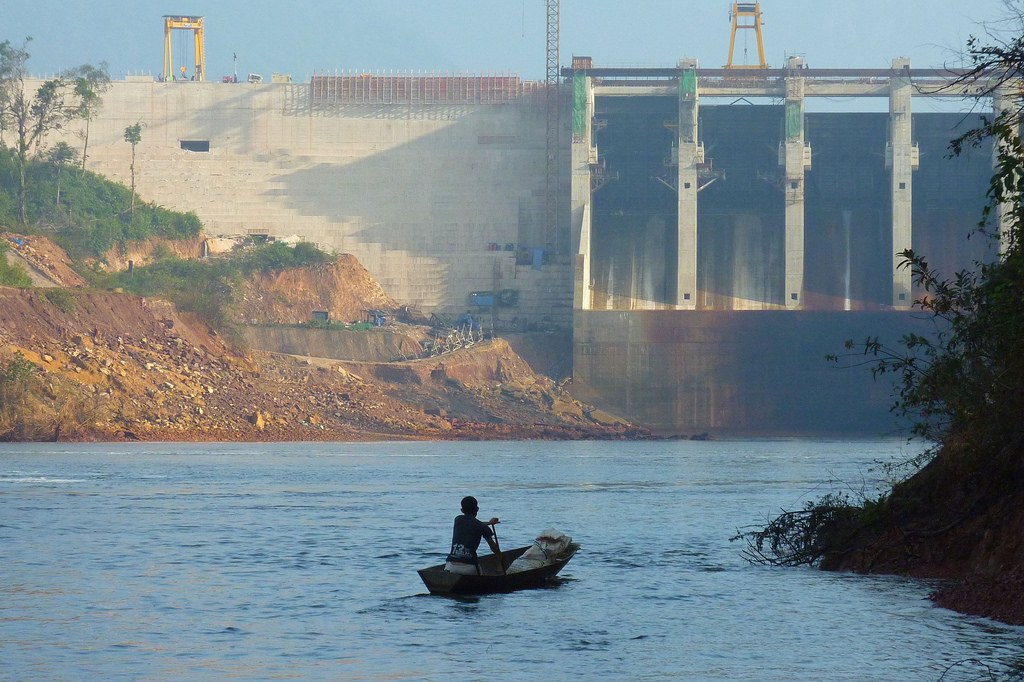 Nam Gnouang Dam, with a generation capacity of 60MW, on a tributary of the Nam Theun River in Laos. Photo by Eric Baran, via WorldFish, Flickr, taken on January 23, 2013. Licensed under CC BY-NC-ND 2.0