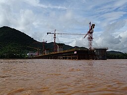 Bridge construction on the Mekong in Luang Prabang Province. The bridge will be a part of the Vientiane–Boten railway.